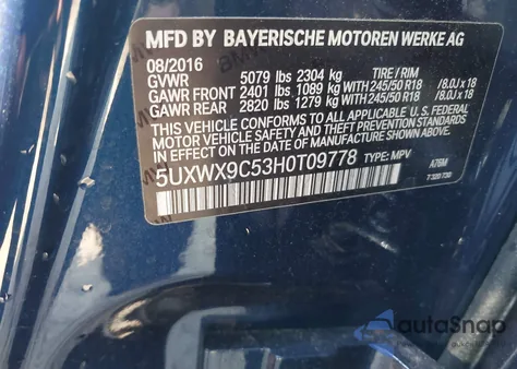 2017 BMW X3 xDrive28I из США, поврежденный, VIN 5UXWX9C53H0T09778